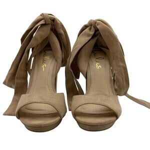 Lulu's Dorian Nude Open Toe Crisscross Ankle Strap Heel Woman's Size 5.5